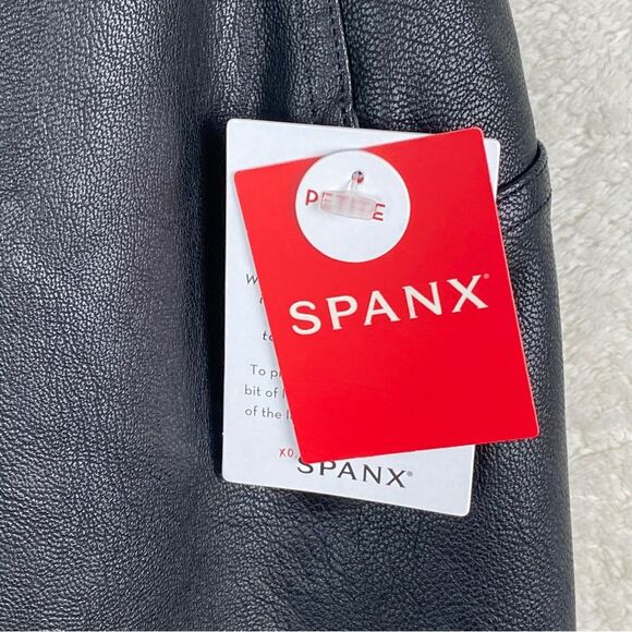 NWT Spanx Leather Like Front Slit Pant Sz XL Petite PXL Black Vegan Goth Grunge - Picture 13 of 14